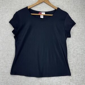 JM Collection Shirt Womens Large Black Crew Neck Cap Sleeve Knit Stretch Top